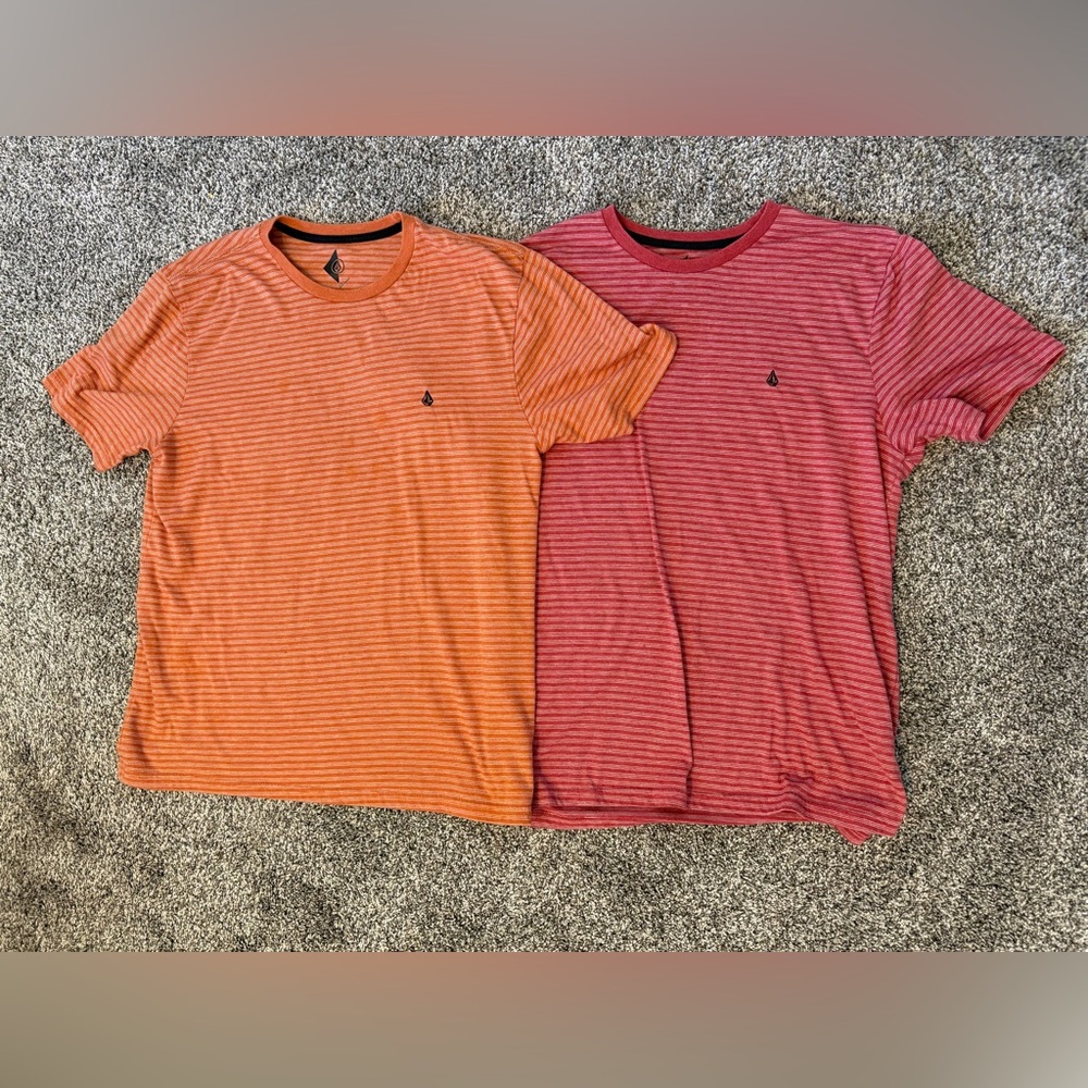 Volcom Striped Pocket T-Shirt Bundle Orange & Red Short Sleeve Tee Mens Size L